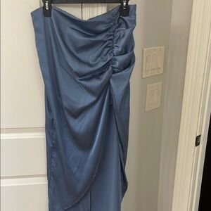 Glam Blue Maxi Wrap Skirt Asymmetrical Ruched